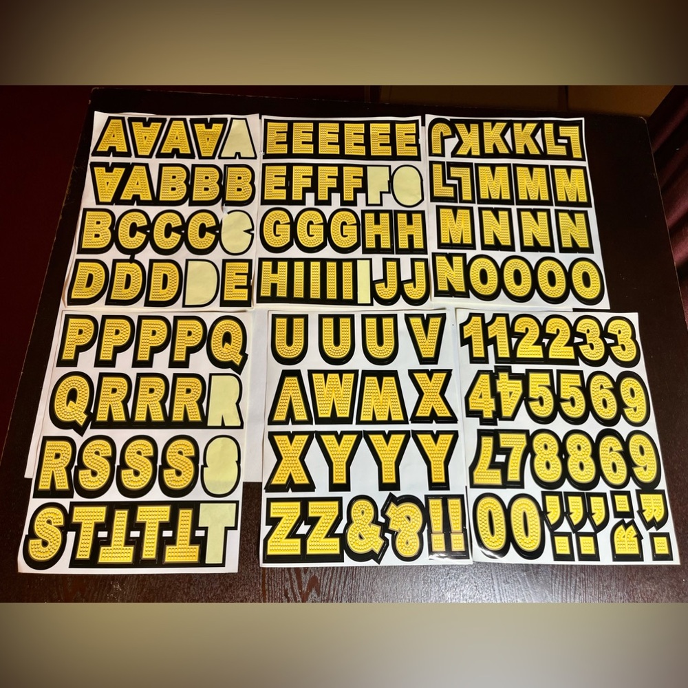 SET OF BRIGHT YELLOW ALPHABET AND SPECIAL CHARACTER ADHESIVE STICKERS